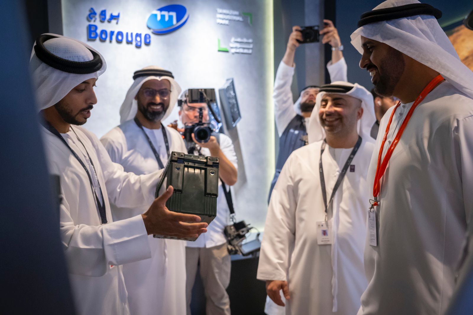 His Highness Sheikh Theyab bin Mohamed bin Zayed Al Nahyan at Tawazun Council Chalet at IDEX 2023