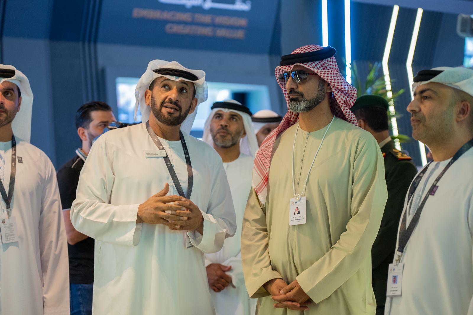 His Highness Sheikh Ammar bin Humaid Al Nuaimi, Crown Prince of Ajman at Tawazun Council Chalet during IDEX 2023